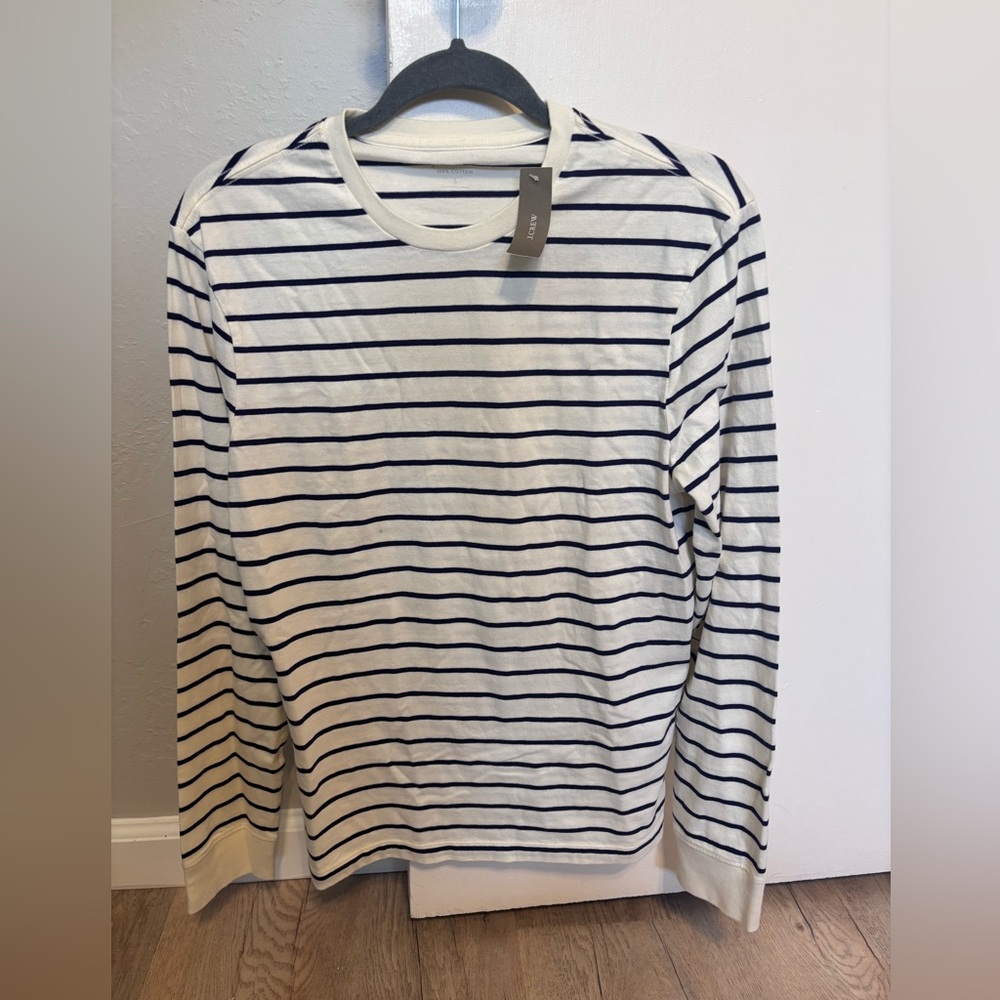 New J Crew white and navy stripe long sleeve t-shirt S